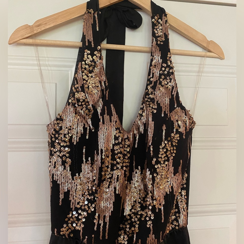 VINTAGE Halter Jumpsuit with Gold Sequinned Top | Small - Picture 2 of 7